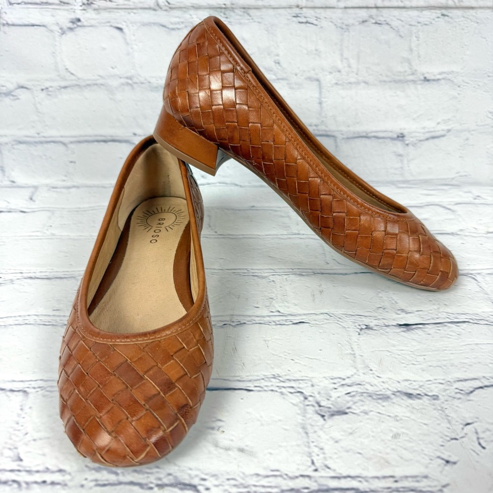 Brioso Mera Woven Leather Block Pumps intrecciato 6 Cinnamon Brown $140 - Picture 5 of 8